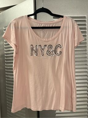 New York & Company Light Pink Sequin NY&C Logo Tee